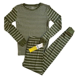 NWT Carter’s 2pc Olive Green Striped Pajama Set Unisex 14 - Picture 1 of 9