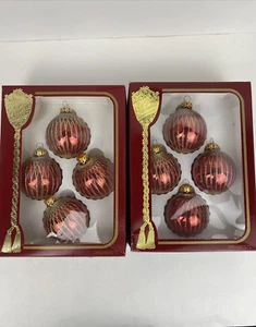VICTORIA COLLECTION 2 boxes - 4/box Red w/ Gold Glitter GLASS BALL ORNAMENTS - Picture 1 of 8