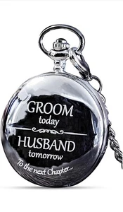 Engraved Groom Pocket Watch - Wedding Gift From Bride - Picture 1 of 6