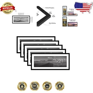 Set of 5 Elegant 11x27 Poster Frames with Polished Plexiglass - Versatile Design - Picture 1 of 9