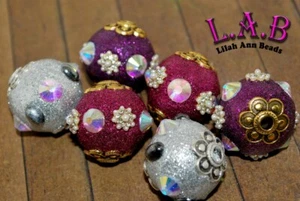 Large Hole Kashmiri style Boho Focal Beads w/Glitter, 6 pc Lilah Ann Beads KF301 - Imagen 1 de 13