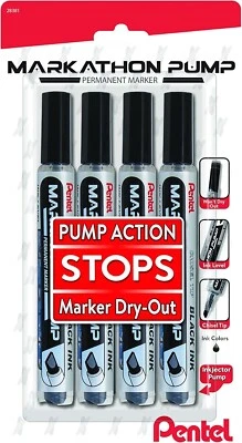 Pentel Markathon насос постоянный маркер, наконечник долота, черные чернила, упаковка 4 шт. - Изображение 1 из 4