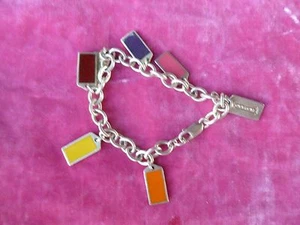 VINTAGE COACH STERLING SILVER & ENAMEL LUGGAGE TAG CHARM BRACELET 25.1`GRAMS - Picture 1 of 4