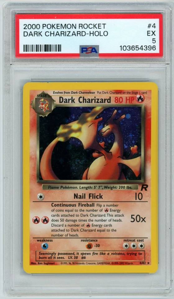 DARK CHARIZARD HOLO POKEMON TEAM ROCKET 4/82 2000 ENGLISH PSA 5 SWIRL - Image 1 of 3