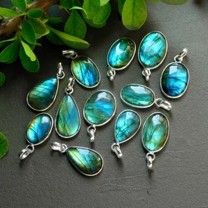 12 Pcs 158 Cts Labradorite Gemstone Silver Plated Pendant 16x29-13x25mm #R-12442 - Picture 1 of 7