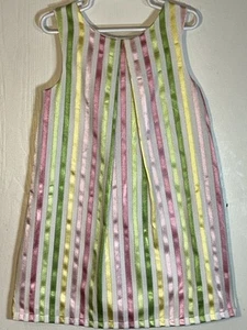 Gymboree Little Girl Sz 6 Dress Sleeveless White w/ Pastel Ribbon Stripes Bow - Picture 1 of 10