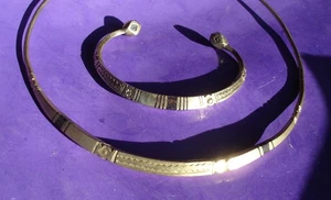 Pulsera brazalete abierto Niger Tuareg color dorado LATÓN grabado a mano + rayas - Imagen 1 de 6