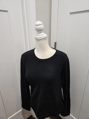 Luxurious 100% Cashmere Crewneck  Sweater By Aqua in Black XL Rolled Hem - Image 1 of 3