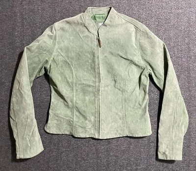 Chicos Chaqueta Bomber Verde Salvia Cuero Gamuza Cremallera Mujer Talla 0 Foto 1 de 4
