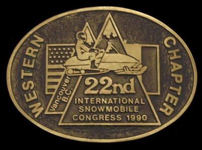 LC04196 **MIB** VINTAGE 1990 ***INTERNATIONAL SNOWMOBILE CONGRESS*** BELT BUCKLE - Image 1 of 2