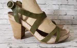 ESSKA Anthropologie Datum Plateau Absatz Leder Sandalen olivgrün Größe 7 US - Bild 1 von 15