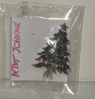  NUEVO CON ETIQUETAS BROCHE BROCHE BETSEY JOHNSON AB ESTRÁS ADORNADO DECORADO ÁRBOL DE NAVIDAD Foto 1 de 4