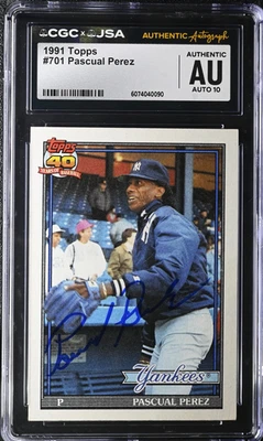 1991 Topps Pascual Perez 701 JSA CGC Autographed Signed GEM MINT 10 Auto Yankees - Image 1 of 2