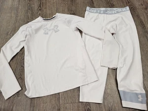 Under Armour White Youth XL Fitted Compression Heat Gear Set Top Pants - Picture 1 of 7