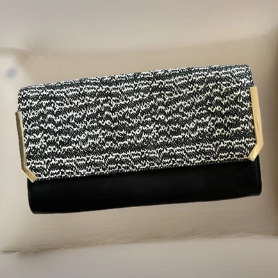 VINCE CAMUTO Slim Black Gray Leather CLUTCH Bag Purse MAE Magnetic Closure - Image 1 of 4