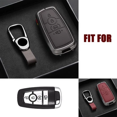 Zinc Alloy Leather Car Key Case Cover For Ford F-150 F-250 Edge Explorer Mustang - Image 1 of 4