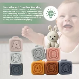 Kyoot 7pc Silicone Baby Building Blocks Rabbit Pastel Scandi Design Eco-Friendly - Picture 1 of 9