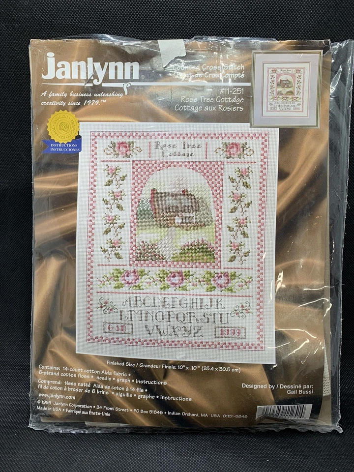 Rose Tree Cottage Sampler Kit Cross Stitch 14 Count Aida Janlynn