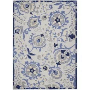 Blue And Grey Toile Non Skid Indoor Outdoor Area Rug Runner Carpet Mat 32"x48" - Picture 1 of 5