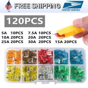 120Pcs 5A-30A Assortment Low Profile Micro Mini Blade Fuse Set Kit Car Truck - Picture 1 of 9