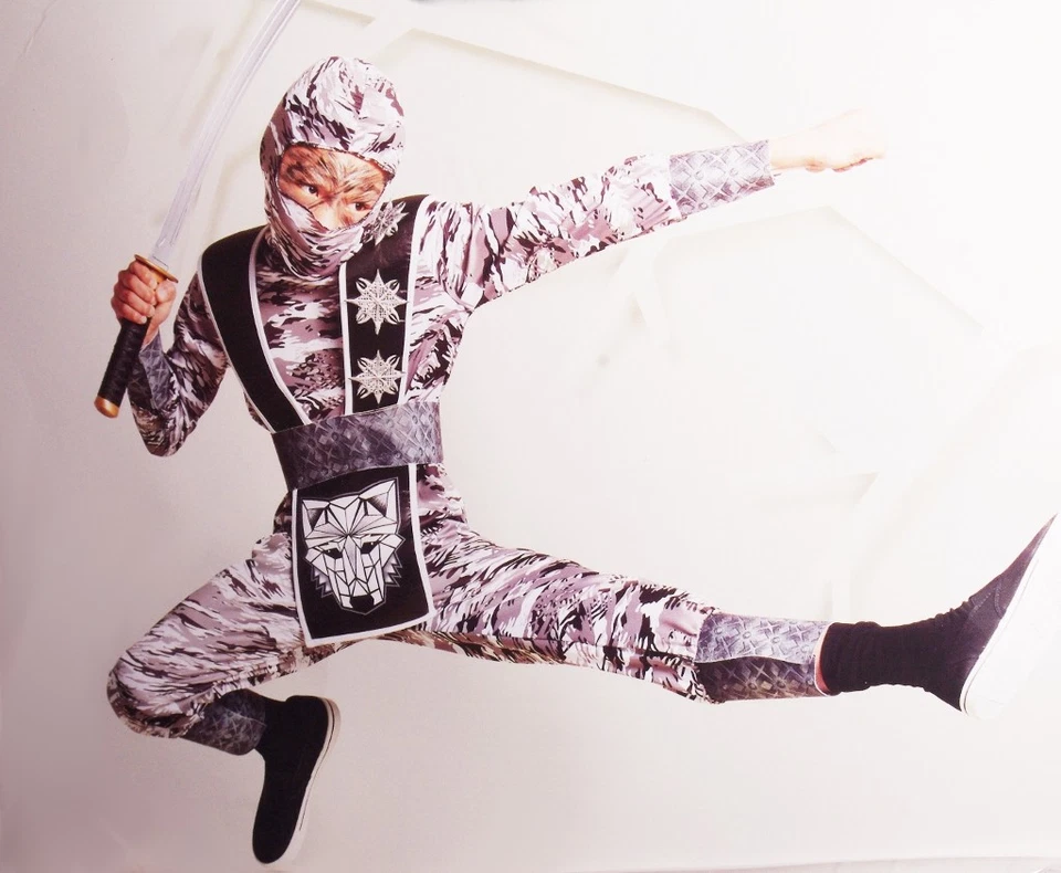 Boys Winter WOLF NINJA Halloween Costume White Camoflague Camo Outfit S 4 6 NEW - Image 1 of 1