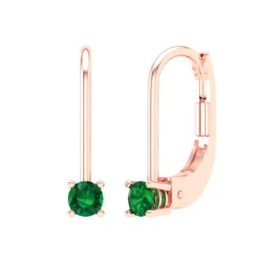 0.5 ct Round Cut Drop Dangle Earrings Gemstone Solid Rose Gold Lever Back - Image 1 of 4