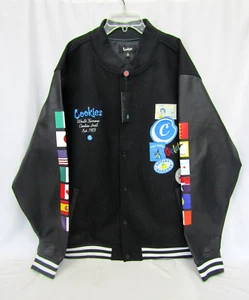 Cookies Melton Wool Vegan Leather Award Tour Letterman Jacket Size 4XL - Black - Picture 1 of 17