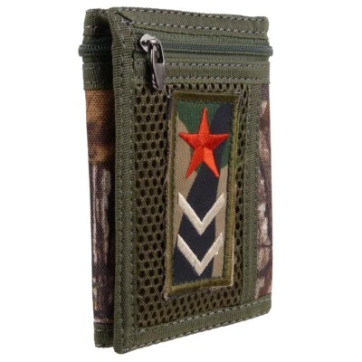 Camo Mens Boys Tri-Fold Canvas Sports Wallet Cards Red Star - Image 1 of 4