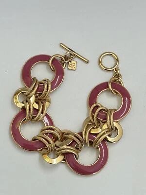 BANANA REPUBLIC Anel de Esmalte Rosa Dourado Corrente Robusta Assinado Pulseira Alternadora B14 - Imagem 1 de 4