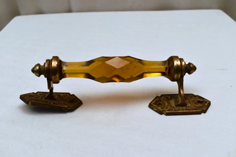 Antique Crystal Glass Handle Brass Cupboard Amber Cabinet Fitting Handle Drawer Cover