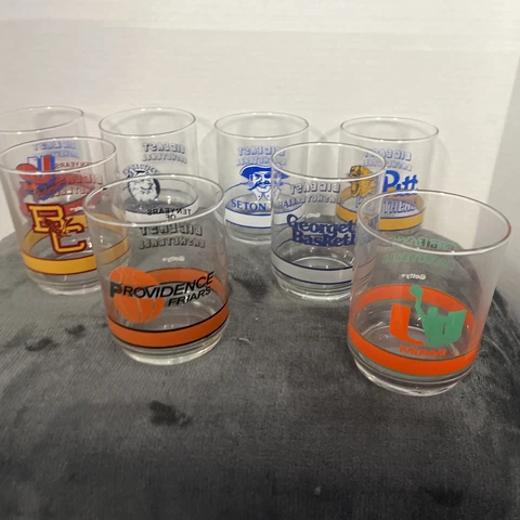 Vintage 1989 Set of  8 Getty Big East Basketball 10oz Bar Glasses Cover