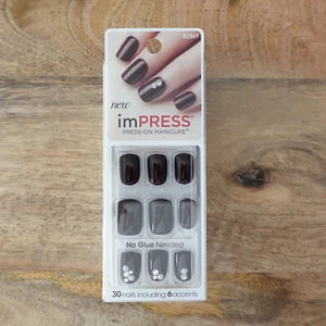 Impress Press On Nails Dark Wine Gems Squoval Medium Length - Picture 1 of 5