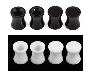 4 Pack Acrylic Ear Saddle Plugs & Tunnels White Or Black Sizes 6mm 8mm 10mm #1 - Picture 1 of 1