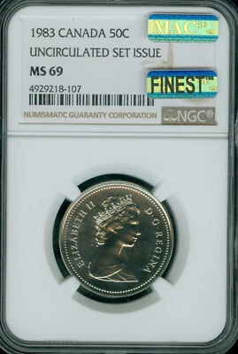 1983 CANADA 50 CENTS NGC MS69 PQ MAC FINEST GRADE MAC SPOTLESS * - Image 1 of 3