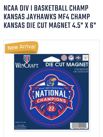 Kansas Jayhawks 2022 National Champions Final Four 4.5x6 Diecut Magnet NCAA Cover