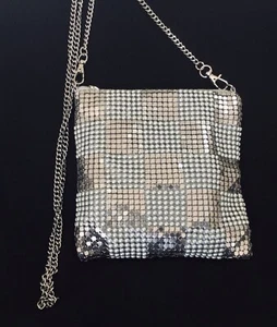 Olga Berg Silver Mesh Crossbody/Silver Mesh Handbag with Long Chain As New - Picture 1 of 4