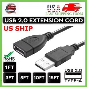 High-Speed USB to USB Extension Cable USB 2.0 Adapter Extender Cord Male/Female - Picture 1 of 13