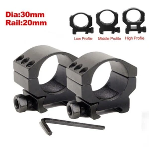 Pair 30mm Scope Ring Mounts Low/Middle/High Profile Picatinny Rail Mount Base - Picture 1 of 15