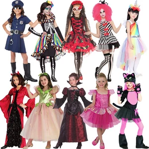Girls Halloween Vampire Clown Cat Devil Fairy Kids Toddler Fancy Dress Costume - Picture 1 of 14