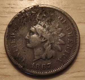 1867 Indian Head cent *Fine* *environmental damage* - Picture 1 of 2