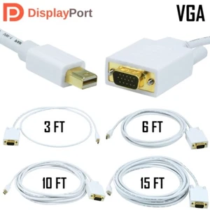 3 6 10 15FT Mini DisplayPort MDP Male to VGA Male Cable Cord Monitor Mac MacBook - Picture 1 of 7