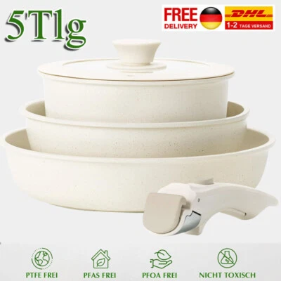 5 Piece Ceramic Pan Set Pot Set with Removable Handle, RV Cookware DE - Image 1 of 4