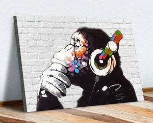 AFFE DJ BANKSY WEISSE ZIEGEL LEINWANDKUNST DRUCK KUNSTWERK - GORILLA - Bild 1 von 9