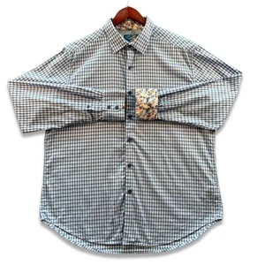 Robert Graham Blue/White Embroidered Geometric Abstract Flip Cuff Men's XL - Picture 1 of 10