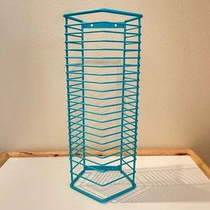 Vintage Blue Teal Wire 24 CD PS1 Video Game Bluray Holder Rack Wire Wall Shelf - Picture 1 of 9