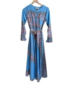 Türkisches Maxikleid mit durchgehendem Rock und Gürtel, Größe 10, langes Boho-Kleid, Aztekenmuster - Bild 1 von 8