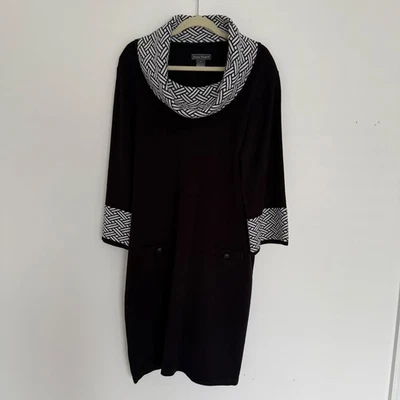 NUEVO SIN ETIQUETAS Jessica Howard Vestido Suéter Negro 1X Capucha Cuello Negocios Oficina Atuendo Foto 1 de 4