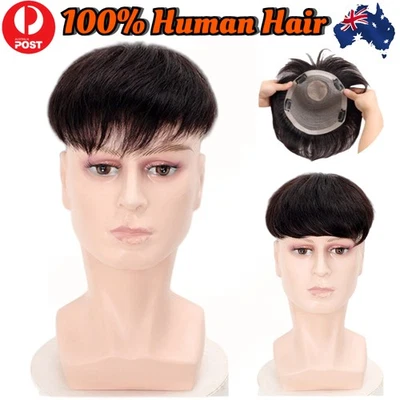 Pelucas cortas con clip ligero toupee 100 % cabello humano para hombre Foto 1 de 4