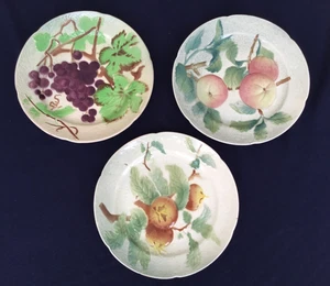 Antique French Barbotine Majolica Plates K&G of Lunevile c.1890s Nice Set of 3 - Picture 1 of 10
