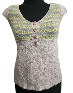 Free People Baby Puppe Pullover Zopfmuster Oberteil S Wolle Academia Preppy grau Y2K - Bild 1 von 8